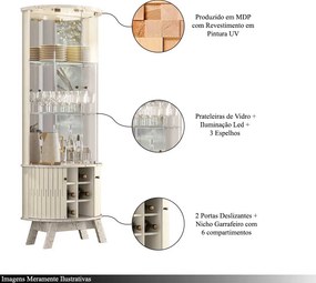 Cristaleira Decorativa Deker Nicho Garrafeiro Iluminação Led Espelho MDP Calacata/OffWhite G97 - Gran Belo