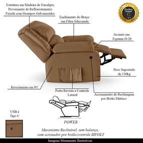 Poltrona do Papai Reclinável Sala de Cinema Madrid Power Elétrica USB PU Caramelo  G23
