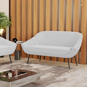 Namoradeira 02 Lugares Giovana Suede Cinza Pés Palito de Ferro - D'Rossi