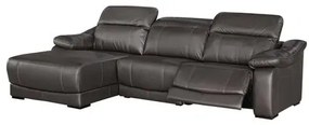 Sofá Andreas Reclinável 2 Lugares + Chaise Fixo Couro Preto 323cm - 69608 Sun House