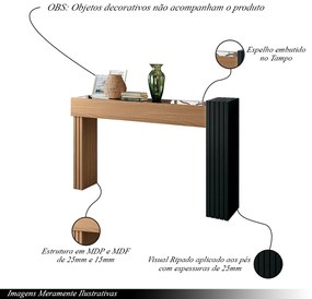 Conjunto de Aparador e Mesa de Centro com Espelho Riad Freijó/Preto  G26 - Gran Belo