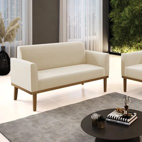 Poltrona Namoradeira Decorativa Isabella Pés Fixo em Madeira Castanho Suede Bege G19 - Gran Belo
