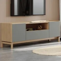 Rack TV 50 Pol 180cm 2 Portas 1 Gaveta Oak/Cinza F07        - Mpozenat