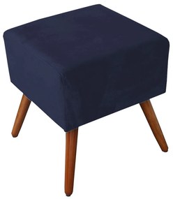 Puff Decorativo Quadrado Malu com Pés Palito Suede Azul Marinho