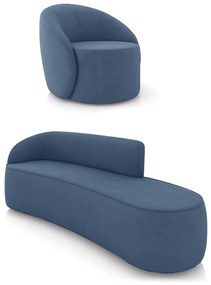 Sofá 4 Lugares Orgânico 220cm Morgan e Poltrona Lua Suede D03 - D'Rossi - Azul Marinho