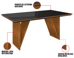 Mesa de Jantar Retangular Mia 160x90 cm Preto com Base de Madeira Mel - D'Rossi
