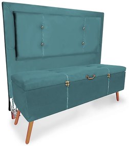 Cabeceira com Calçadeira Baú Solteiro 90cm Caribe Suede Turquesa - Sheep Estofados - Água