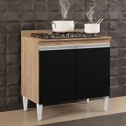 Balcão para Cooktop 80cm 2 Portas Flórida Castanho/Preto - Lumil Móvei