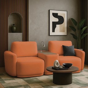 Sofá Sala Modulado 231cm com Console USB Luminária Brumma Bouclê K01 - D'Rossi - Terracota