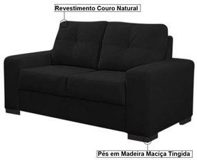 Sofá 2 Lugares 150cm Turim Couro Preto Fosco G58 - Gran Belo