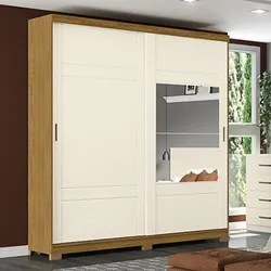 Guarda Roupa Solteiro Com Espelho 2 Portas Verg Nature/Off White - Hen