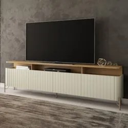 Rack TV 75 Pol 220cm Portas Brise Blen Louro/Luna/Dourado I06 - Mpozen