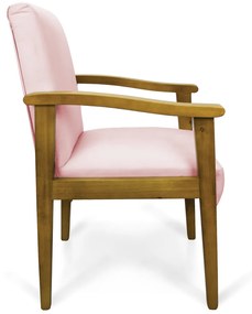 Poltrona Eloisa Suede Rosa Bebê Base de Madeira Castanho