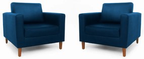 Conjunto 2 Poltrona Decorativa Gabriela Suede Azul Marinho