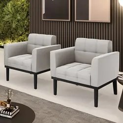 Poltrona Base Madeira Preto Kit 2 Ana Veludo Cinza - Ibiza