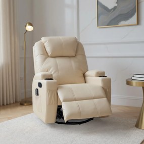 Poltrona do Papai Reclinável Manual Vector Base Giratória Massagem Aquecimento e Porta Copos PU Bege G94 - Gran Belo