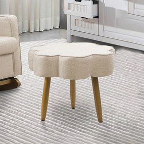 Puff Decorativo Pé Palito de Madeira Sala Flower Linho E03 - D'Rossi - Bege