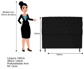 Kit Cabeceira e Calçadeira Liverpool 140 cm Casal Corano Preto - ADJ Decor