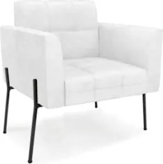 Poltrona Sala Pé Metal Preto Kit 2 Ana Sintético PU Branco - Ibiza