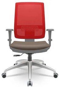 Cadeira Brizza Diretor Grafite Tela Vermelha Assento Vinil Marrom Base RelaxPlax Alumínio - 66048 Sun House