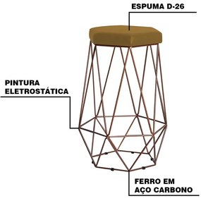 Banqueta Decorativa Rubel Base Bronze Suede Mostarda G41 - Gran Belo