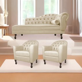 Kit Diva Recamier Diana 130cm Lado Esquerdo e 02 Poltronas Julia Corano - ADJ Decor
