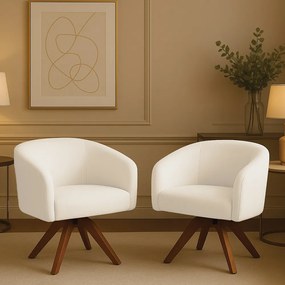 Poltrona Sala Base Giratória Madeira Kit 2 Arielle Bouclê Off White D03 - D'Rossi