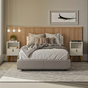 Conjunto Cabeceira Noronha 240cm e 2 Mesas de Cabeceira Ilhéus Carvalho/Off White G77 - Gran Belo