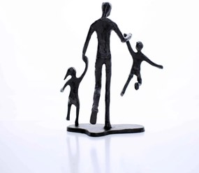 Escultura Decorativa Em Metal Preto Pai e Filhos 19x15 Cm - D'Rossi