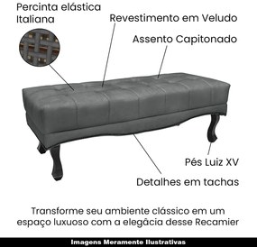 Recamier Decorativo 160cm Loewe Veludo Pés de Madeira Cinza G63 - Gran Belo