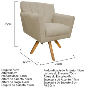 Poltrona Laura Base Giratória de Madeira Suede Bege - ADJ Decor