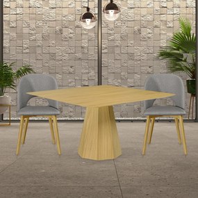 Cadeira Decorativa Sala de Jantar Madeira Maciça Hadassa Linho Cinza/Freijó G13 - Gran Belo