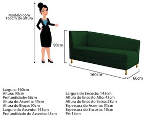 Recamier Valéria 160cm Lado Direito Suede Verde - ADJ Decor