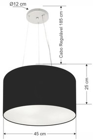 Lustre Pendente Cilíndrico Md-4186 Cúpula em Tecido 45x25cm Preto - Bivolt