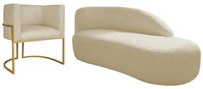 Kit Divã Luna 160cm Lado Direito e 01 Poltrona Base de Ferro Dourada Suede