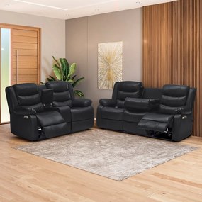 Conjunto Sofás 2 e 3 Lugares Elétricas Sala de Cinema Hollywood com Massagem Aquecimento Entrada USB/USB-C PU Preto G94 - Gran Belo