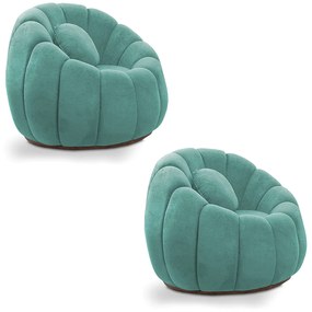 Poltrona Decorativa Orgânica para Sala Kit 2 Cloud Bouclê E03 - D'Rossi - Azul Turquesa