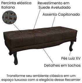 Puff Recamier Retrô Luis Xv Captonê para Quarto Vicenza 160cm Suede S04 - D'Rossi - Café