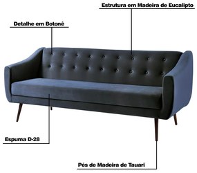 Sofá Cama Sala de Estar Pés Palito Cuddle Veludo Azul Marinho G17 - Gran Belo