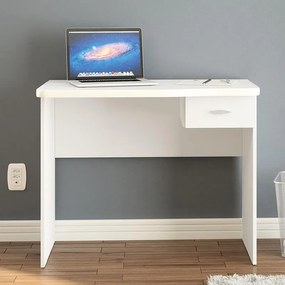 Mesa Computador De Escritório Resende 90cm 1 Gaveta - Branco