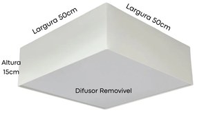 Plafon Quadrado Md-3002 Cúpula em Tecido 50x50x15cm Branco - Bivolt