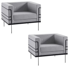 Kit 2 Poltronas Decorativas Base de Aço Preto Jeanneret-Gris Linhão Cinza G17 - Gran Belo