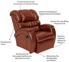 Poltrona do Papai Reclinável Giratória e Balanço Zero Wall com Gatilho Oasis PU Sintético Caramelo Brilho G23 - Gran Belo