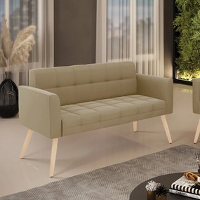 Sofá Namoradeira Elisa Suede Marrom Rato Pés Palito Natural - D'Rossi