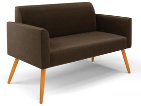 Sofá Namoradeira com 2 Poltronas Pés Palito Castanho Marisa Suede D03 - D'Rossi - Marrom