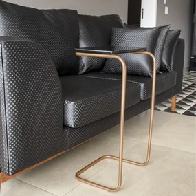 Mesa Lateral Tampo Multiuso Para Sofá Base Dourado - D'Rossi - Preto
