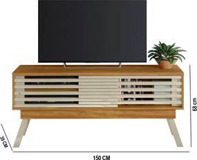 Rack TV 65 Pol 150cm Bancada para Sala Orlin Cumaru/Opala M20 - D'Rossi
