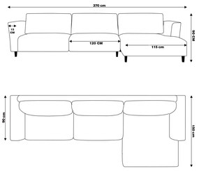 Sofá 370cm com Chaise Direita Franz Suede Turquesa G52 - Gran Belo