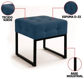 Poltrona Sala e Puff Decorativo Industrial Elisa Suede D03 - D'Rossi - Azul Marinho