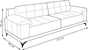Sofá Living 3 lugares 235cm Agostino Pés Design em Ferro Couro Capuccino G52-Gran Belo